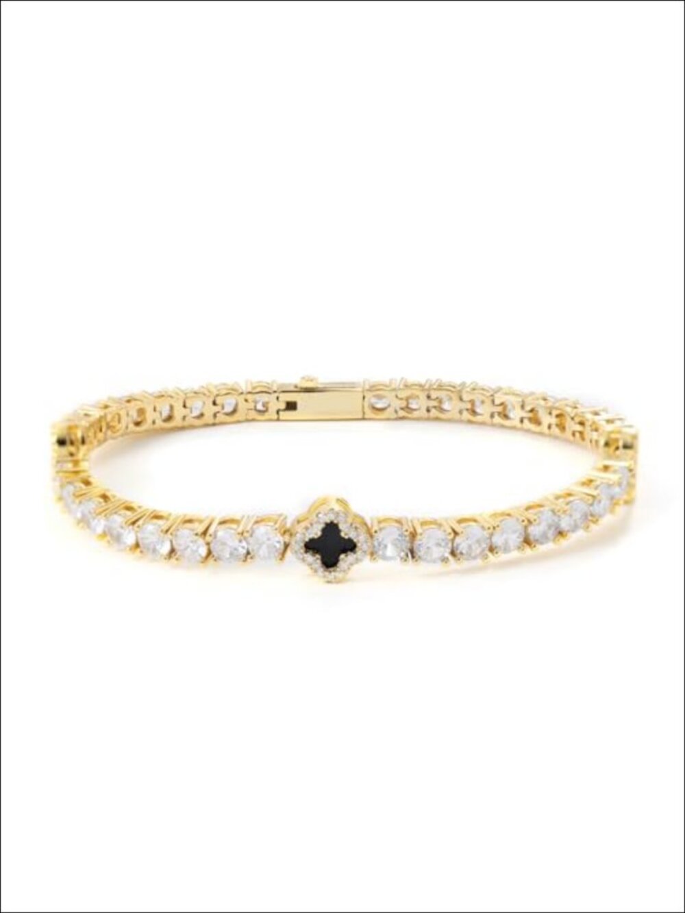 4mm Iced Out Four Leaf Clover Tennis Bracelet White Gold Plated 5A Zircon